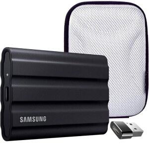 삼성 MU-PE4T0S /AM T7 4TB 쉴드 휴대용 SSD, USB 3.2, 하드 쉘 케이스 및 컨버터 어댑터 타입 C 어댑터가 포함된 블랙 번들, 암수에서 USB2.0 2.0 A 남성