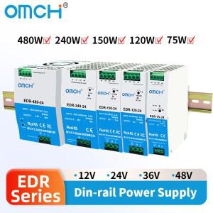 OMCH 75/120/150/240/480W EDR 시리즈 Din 레일 스위칭 전원 공급 장치 AC-DC SMPS 입력 180-240VAC 12V 36