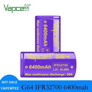 리포4 배터리 VAPCELL 32700 6400mAh G64 3.2V LFP 충전식 셀 등급 태양광 팩용