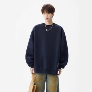 EAMT 남성 라운드넥 후드 가을 커플 풀오버 솔리드 YJ