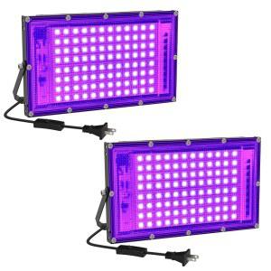 엘웍스 100W LED 블랙 라이트 2팩 글로우 파티용 라이트 초박형 켜짐/꺼짐 스위치가 있는 플러드 인 더 다크 파티 할로윈 바디 페인팅용