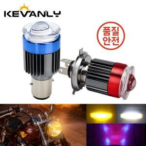 1개 H4 LED 오토바이 헤드라이트 BA20D 렌즈 전구 백색 상하향등 레드 엔젤 아이 DRL 주행등