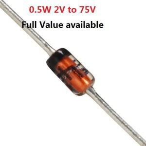 제너 다이오드 DO-35 BZX55C15V 16V 20V 100 개 1/2W 62V 68V 75V. BZX55C/18/20/22/V