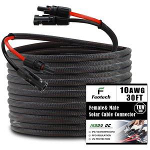 FEOTECH 트윈 와이어 30FT 태양광 연장 케이블 - 10AWG(6MM ) 패널 커넥터 6쌍-IP67-남/여 실외 자동차 RV 보트 해상 블랙 & 레드