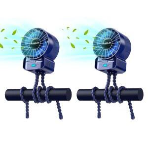 2팩 다기능 휴대용 유모차 팬 4단 속도 6600RPM 고속 USB 충전식 개인용 미니 핸드헬드 확장 삼각대 데스크탑 와인딩 침대 트레드밀 자전거 골프 카트 야외 여행용