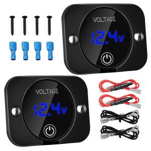 링크스타일 2PCS 배터리 전압 게이지 LED 디지털 디스플레이 DC 전압계 12V/24V 차량용 RV 오토바이 보트 골프 카트용 터치 스위치 포함 방수 전압계