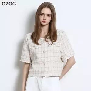 [오조크(OZOC)] 체크 트위드 반팔자켓 (택가격 114000원)