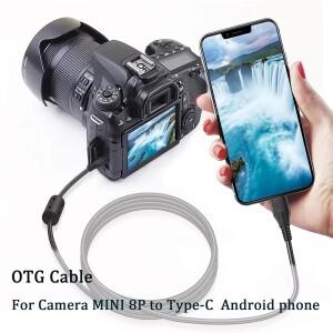 카메라용 OTG 케이블 타입-C에서 MINI 8P B로; 안드로이드 폰에 연결된 SLR 데이터 커넥터, 파일 전송