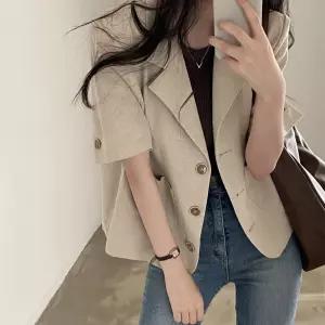 여성여름자켓 쥬디제이 린넨자켓 여름자켓 반팔자켓 여름 쟈켓 7부 여성 노카라 크롭 반팔 재킷 자켓