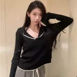 친절한탄씨 데일리 골지 라인 배색 여자 카라 니트 배색니트 가을니트 니트 골지 가을코디