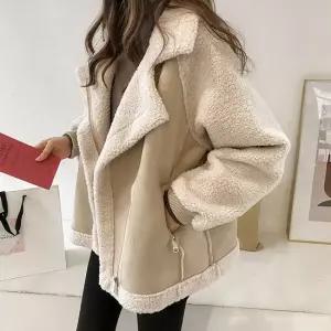 친절한탄씨 G126822_양털배색 페이크 무스탕 집업자켓 무스탕 리버시블 오버핏자켓 카라집업 퍼자켓