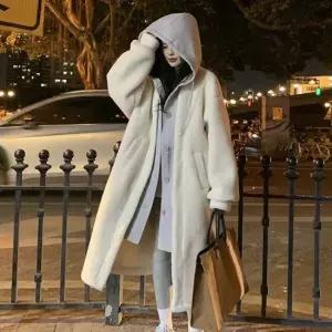 친절한탄씨 겨울 후드 재킷 여자 뽀글이 롱 플리스 뽀글이자켓 부클자켓 양털자켓 페이크레이어드
