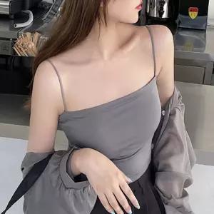 여성 면 노와이어 브라캡 나시 캐미솔 브라렛 패드 일체형 데일리 이너