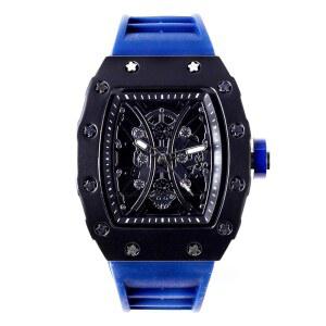 ICE STAR 남성용 건 실리콘 시계, 토노 스켈레톤 쿼츠 밴드, 블루, 42mm 모양