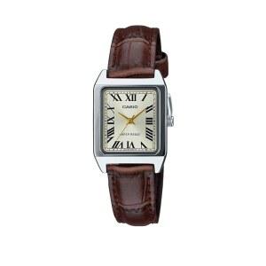 Casio 여성용 직사각 드레스 시계 골드 로마 가죽 LTPV007L9B 숫자 스트랩 다이얼