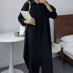 여자 오버핏 롱 셔츠원피스 카라 빅사이즈 소프트린넨 데일리룩 휴양지원피스 빅사이즈원피스 레이어드원피스