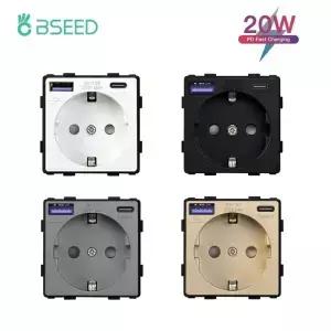 BSEED 20W 고속 충전 EU 플러그 벽 소켓 Type-C USB 전기 콘센트 포함 독일 유리 패널 없음 DIY 부품 전용