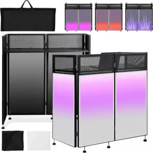 포터블 DJ 부스 43 L x 20 W 45 H 블랙 화이트 스크림이 있는 파사드 파티용 접이식 케이블 홀이 테이블
