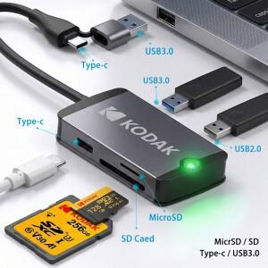 코닥 USB C 허브 타입-C 포트와 마이크로SD 카드 어댑터 SD 리더기(휴대폰, 태블릿, 맥북, 노트북용)(OTG