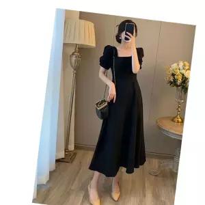 하객룩 소매 여름 A라인 여성 블랙 벌룬 원피스