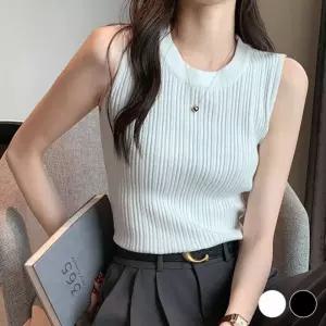 민 티셔츠 여성 골지 나시 봄 여름 데일리 캐주얼 민 라운드넥 베이직