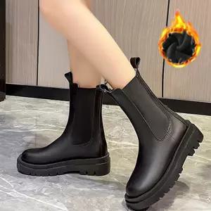 털안감 겨울 부츠 여자 첼시 미들 신발 데이트