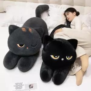 검은 고양이 플러시 베개 부드러운 인형 거짓말 쿠션 귀여운 잠자는 디자인 를위한 사랑 생일 선물