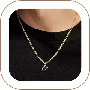 남성용 JIKASI 이니셜 A-Z 레터 펜던트 목걸이 18K 금 도금 캐피탈 쿠바 링크 체인 4mm 20인치 주얼리 선물