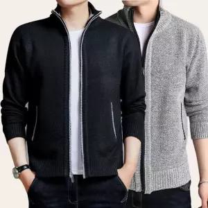 남성 지퍼 가디건 하프넥 기모 풀 집업 니트 자켓 [BFE46976]