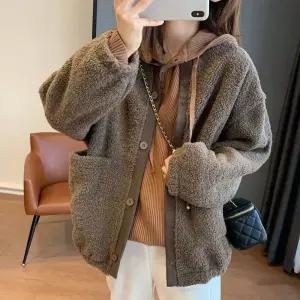 여성 뽀글이자켓 겨울 인조양털 숏점퍼 라운드넥 아우터 2색