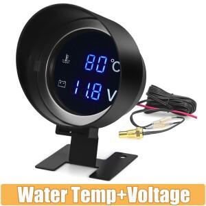 2in 1 라운드 LED 디지털 수온 게이지 전압계 볼트 측정기 Temperatura Moto For 12V24V 자동차 트럭 온도