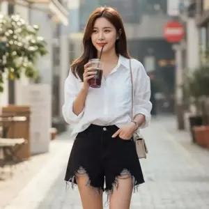 핫팬츠 헤쉬턴 찢청 데님 핫팬츠 청반바지 청반바지 하이웨스트 찢청 찢어진 데님