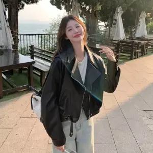 [샵앤] 여성 간절기 루즈핏 크롭 라이더 레더자켓 WON-WJP-WFOO7VH