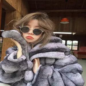 인조 모피 자켓 페이크 보라색 루즈핏 두꺼운 퍼 오버핏