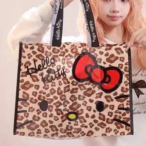 헬로키티 호피 타포린백 브라운 105657/시장/바구니/리유저블백/캐릭터/포켓/에코백/손가방/쇼퍼백/쇼핑백