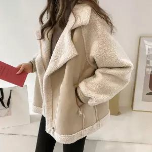 G126822 양털배색 페이크 무스탕 집업자켓