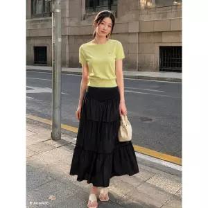 GENERAL IDEA 제아위크특가WOMAN 셔링 티어드 롱 스커트 BLACK / GF2LSK511 1384304