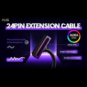 AIJS ATX 24PIN 연장 케이블 5V 3핀 ARGB PC 18AWG 90도 직각  남자-여자 커넥터