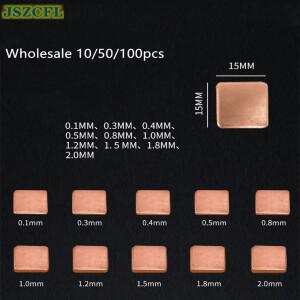 10/50/100pcs 15x15mm 노트북 구리 시트 플레이트 스트립 심 열 패드 방열판 0.3-2mm GPU VGA 칩 RAM 냉각