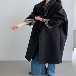 엘럽 여성 그럼 복수는 구카키 하이넥 트렌치코트 체크 하프코트 원템