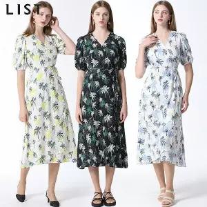 리스트 야자수 패턴 랩 원피스 (P003341031)