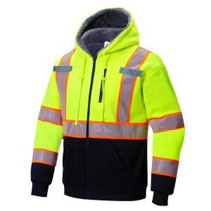 ProtectX Hi Vis 스웨트셔츠 남성용 재킷 여성용 Safety 초록색 클래스 안감 플리스 후드티 반사 가시성 높은