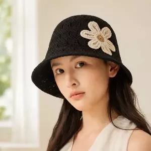 꽃 장식 니트 벙거지 여성 여름 햇빛 가림 야외 나들이 소풍 데일리 패션 모자