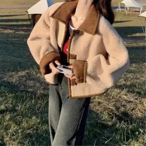 양털 카라 배색 스웨이드 무스탕 양면 자켓 데일리룩코디 분위기있는 귀여운점퍼 데이트룩 소개팅룩