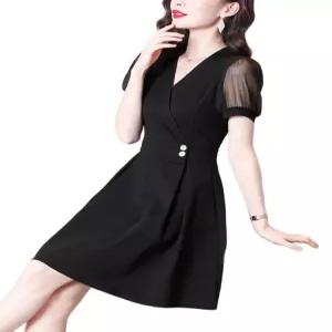 여성 원피스 스커트 반팔 브이넥 하객룩 혼주 결혼식