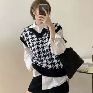 니트 하운드체크 봄 여성 가디건 겨울 가을 베스트 카디건 롱가디건