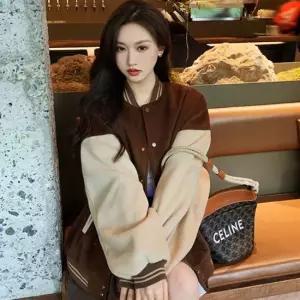 오너클랜 베이직 기모 야구점퍼 여성 과잠 배색 스타디움 겨울 아우터 과잠 스타디움 루즈핏 배색