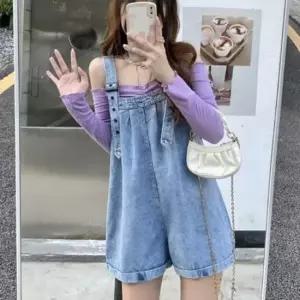멜빵바지 와이드핏 여유로운 멜빵 바지 데님 버클 스트랩