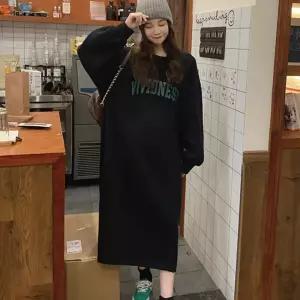 여성 라운드넥 기모 안감 캐주얼 긴팔 롱 원피스
