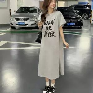 30대 40대 여자 레터링 포인트 캐주얼 트임 롱 원피스